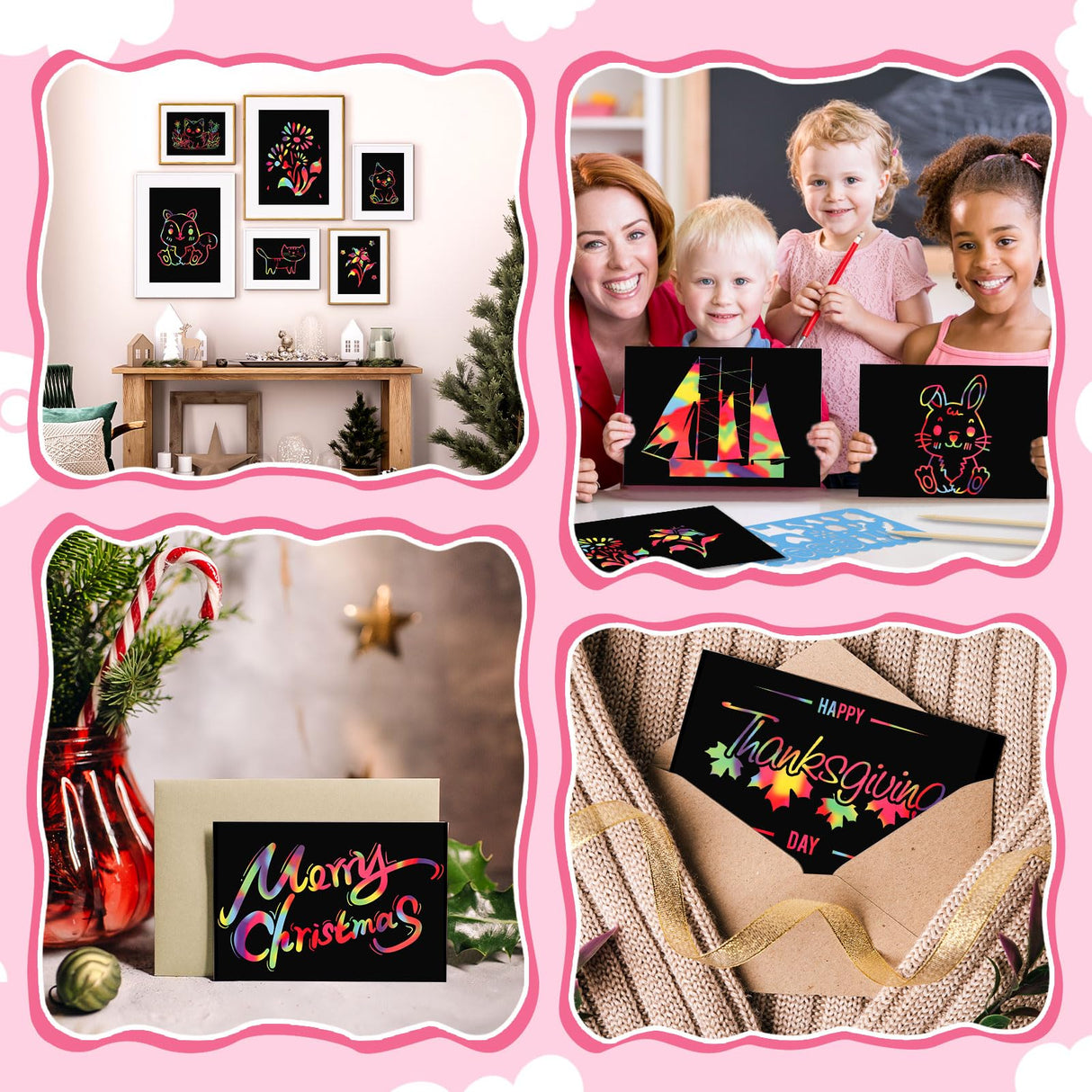 90 Pcs Scratch Art Paper Rainbow Sets, Scratch Paper Rainbow Black Scratch Off Paper Art Gifts for Kids Art Craft Supplies Kits Prudiut