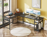 Coleshome L Shaped Computer Desk 66" with Power Outlet & Storage Shelves, Corner Sturdy Writing Desk Workstation, Modern Wooden Office Gaming Desk, Wood & Metal, Black Coleshome