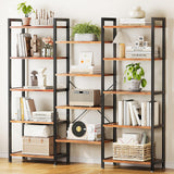 Casaottima Triple 5 Tier Bookshelf, Large Bookcase with 14 Open Display Shelves, Modern Industrial Book Shelves Book Case for Bedroom, Wide Standing Shelving Unit for Living Room Home Office, Vintage Casaottima