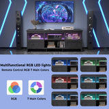 IRONCK TV Stand for 65 Inch TV, 55" LED Entertainment Center with Storage Cabinets, Power Outlets and Open Shelf, Media Console TV Cabinet with Drawers for Living Room, Black IRONCK