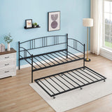 Garvee Twin Metal Daybed with Trundle, Pullout Trundle Bed Frame with Arched Headboard, Guest Sofa Bed with Steel Slat Support, No Box Spring Required, Easy Assembly, Black Garvee