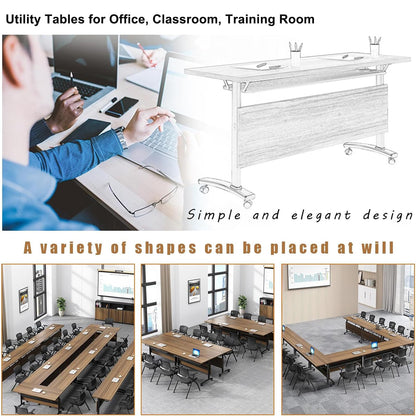 Conference Table 4 Pack - Modern Office Conference Room Table, Folding Conference Tables Training Table, Mobile Flip Top Meeting Table with Caster Wheels (A, 63 x 23.6 x 29.5 inch) - WoodArtSupply