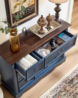 6 Drawers Dresser, Farmhouse Chest of Drawers with Charging Station, Refined Blue Finish Design, Modern Storage Dressers Organizer TV Stand for Bedroom, Living Room, Hallway, Indigo Blue LegacyAmerhome