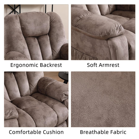EBELLO 2 Piece Reclining Living Room Set, Soft Fabric Manual Recliner Sofa Set, Included Recliner Chair with Massage and Heat and Loveseat Daul Recliner, Light Brown(Recliner+Loveseat) EBELLO