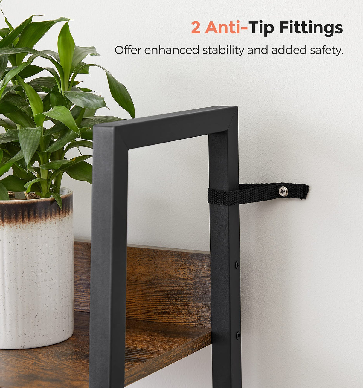 VASAGLE Bookshelf, 5-Tier Narrow Book Shelf, 11.8 x 13.3 x 66.9 Inches, Ladder Shelf for Home Office, Living Room, Bedroom, Kitchen, Rustic Brown and Ink Black ULLS109B01 VASAGLE