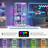 HWB 71" Glass Door Curio Cabinet with RGB LED Lights (White) HWB