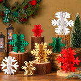 Wenqik 16 Pcs Winter Wooden Snowflake Decor Christmas Winter Snowflake Tabletop Decorations 3D Snowflake Table Signs Standing Centerpiece Tiered Tray Decorations for Party(Gold, White, Green, Red) Wenqik
