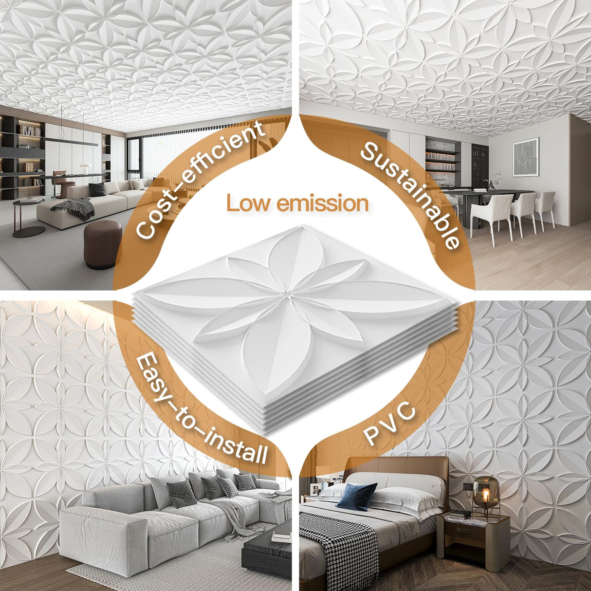 WOWSTAR 12-Pack 24"x24" Drop Ceiling Tiles, Waterproof Glue up White Ceiling Panels, 3D Wall Panels, PVC Wall Tiles, Ceiling Decor WOWSTAR