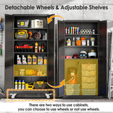 PAOFIN 75''H Metal Garage Storage Cabinet with Wheels,Steel File Cabinets with 2 Doors and 5 Adjustable Shelves for Home Office, Warehouse, Required Assembly,Black PAOFIN