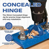 Alec Tools Cabinet Installation Tools Complete Set - Adjustable Cabinet Hardware Jig Kit for Handles, Knobs, Drawer Pulls - Cabinet Handle Jig, Concealed Hinge Jig, Automatic Center Punch, Drill Bits Alec Tools