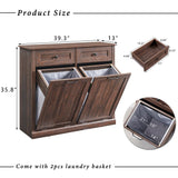IFGET Double Tilt Out Trash Cabinet, Hidden Wooden Trash Can Cabinet, Farmhouse Laundry Hamper Cabinet, Trash Garbage Can Bin Cabinet with Storage Basket for Living Room, Kitchen, Brown IFGET