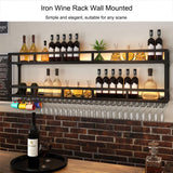 Wall Wine Rack Floating Bar Shelves Wall Mounted with LED Light Liquor Bottle Display Shelf with Hanging Wine Glass Rack Kitchen Wall Shelf Liquor Cabinet Bar Stand for Home Bar Cafe Restaurant(Black, WXZXWXZX