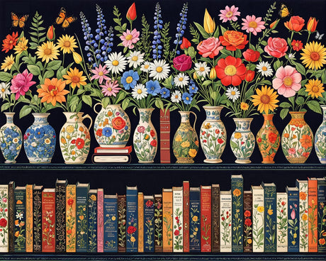 Wildflower Paint by Numbers Kit for Adults Beginners Colorful Blooming Bookshelf Painting by Number Kits on Canvas DIY Oil Painting Plant Floral Flowers for Book Lover Gifts Home Wall Decor 16x20 Inch Lovepefe