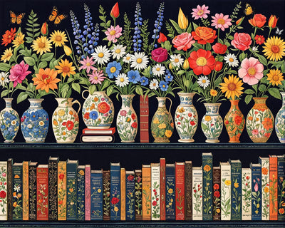 Wildflower Paint by Numbers Kit for Adults Beginners Colorful Blooming Bookshelf Painting by Number Kits on Canvas DIY Oil Painting Plant Floral Flowers for Book Lover Gifts Home Wall Decor 16x20 Inch