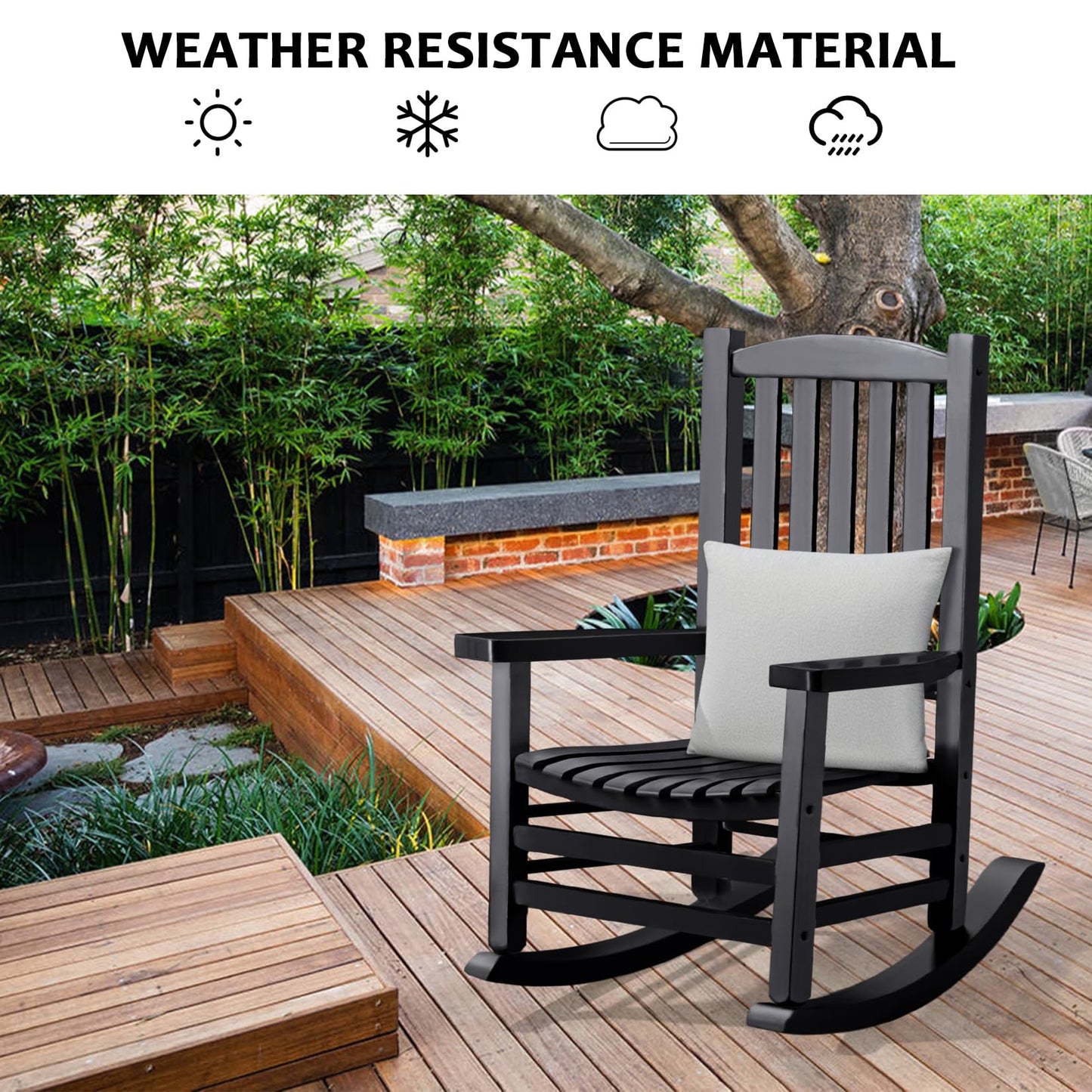 Hupmad Wooden Rocking Chair Rocker Outdoor Oversized Porch Rocker Chair,Patio Wooden Rocker with High Back and Armrest,All Weather Rocker Slatted for Backyard,Garden,400 lbs Support,Black - WoodArtSupply