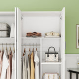 Panana Large Wardrobe Closet with Storage Shelves, 4 Door Armoires Wardrobe with 5 Shelves and 2 Hanging Rails for Bedroom Panana