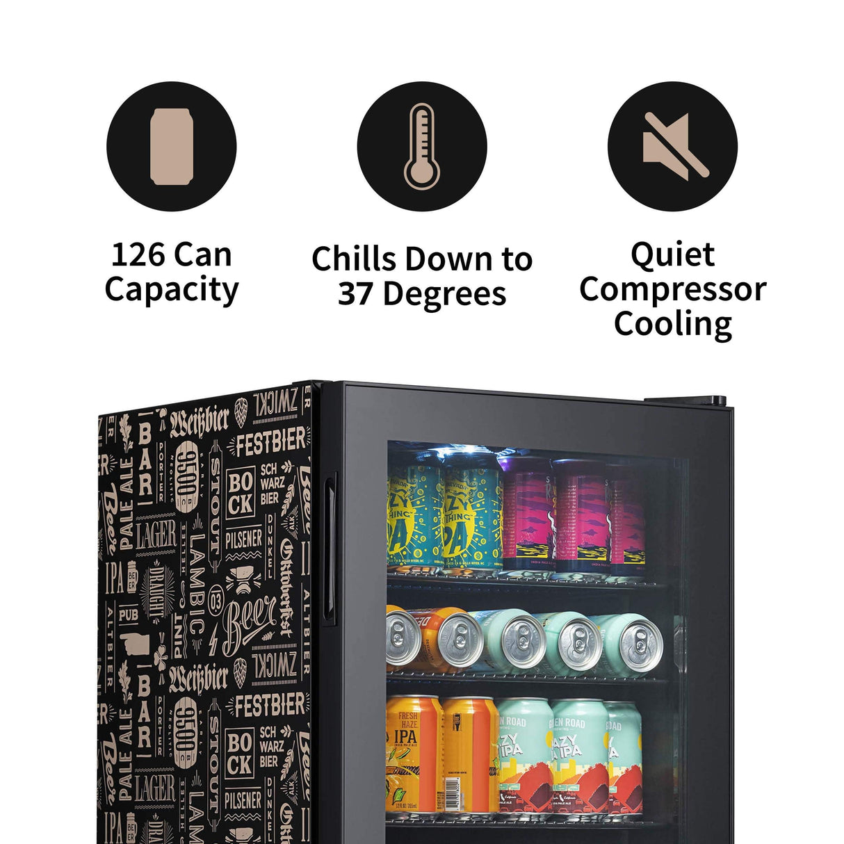 NewAir Beverage Refrigerator Cooler with 126 Can Capacity - Freestanding Mini Bar Beer Fridge for Bedroom, Dorm, Office - Small Refrigerator Cools to 37F Perfect For Beer, Soda, And Drinks NewAir