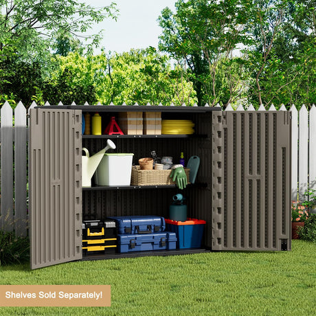 KINYING Outdoor Horizontal Storage Sheds,Outdoor Storage Cabinet Waterproof Resin Tool Storage Box for Lawn Mower,Garden Tools and Patio Furniture, Lockable (Brown) KINYING
