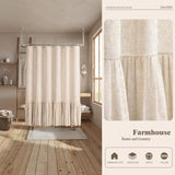 Awellife Linen Farmhouse Shower Curtain with A Ruffle Shower Curtain for Bathroom, Beige Natural 72"x72" 12 Hooks Awellife