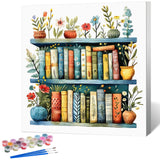 Framed Paint by Numbers Kit for Adults Beginner Bookshelf, Adult Paint by Number Kits on Canvas Framed, DIY Acrylic Oil Painting by Numbers with Frame, Book for Home Decor Gift 10 X 10 Inch Okarina