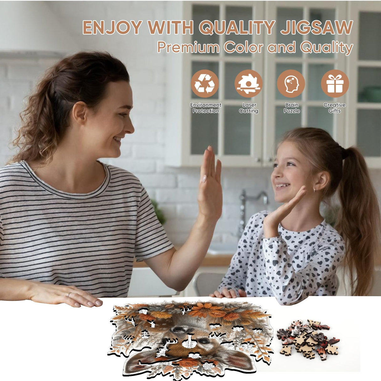 Ruikiyart Wooden Puzzles for Adults Cute Deer Wooden Jigsaw Puzzles 200Pcs Unique Animal Shape Adult Puzzles Fabulous Gift for Kids and Adults on Birthday,Thanksgiving,Christmas 11.1x11.2 Inches Ruikiyart