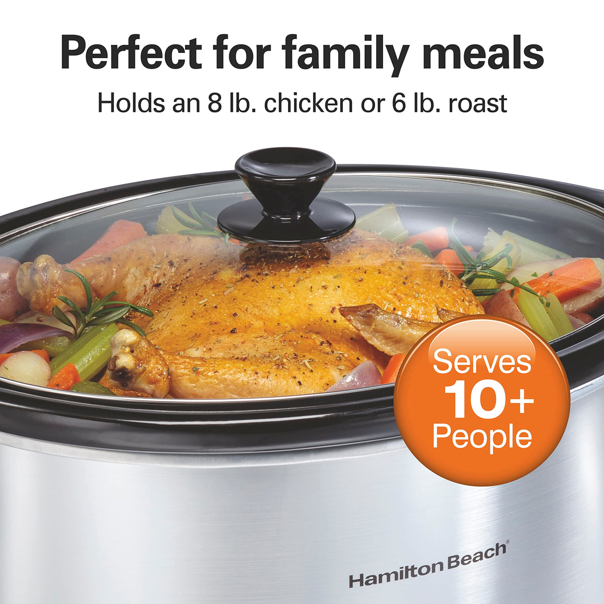 Hamilton Beach 8 Quart Programmable Slow Cooker with Three Temperature Settings, Dishwasher Safe Crock and Lid, Silver (33480) Hamilton Beach