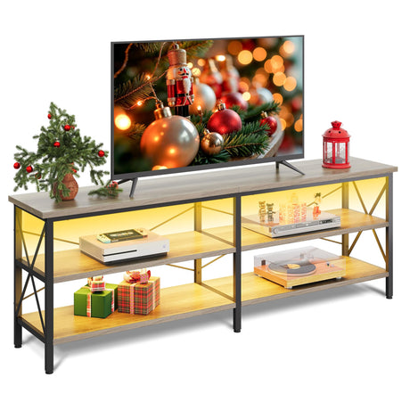 WLIVE TV Stand up to 70 Inch TV, 63" Entertainment Center with LED, TV Media Console with 3-Tier Storage Shelves for Living Room and Bedroom, Greige WLIVE