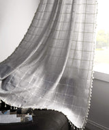 YoKii Boho Tassel Valances for Windows Modern Farmhouse Cotton Linen Valance Kitchen Curtains Topper Country Gingham Window Treatments Tier Curtain for Bathroom Bedroom Decors (W52 x L18, Gray) YoKii