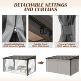 Raysfung 10 x13FT Outdoor Wall-Mounted Hardtop Gazebo, Aluminum Frame Lean to Gazebo with Polycarbonate Roof and Curtains for Patio, Garden, Deck Raysfung