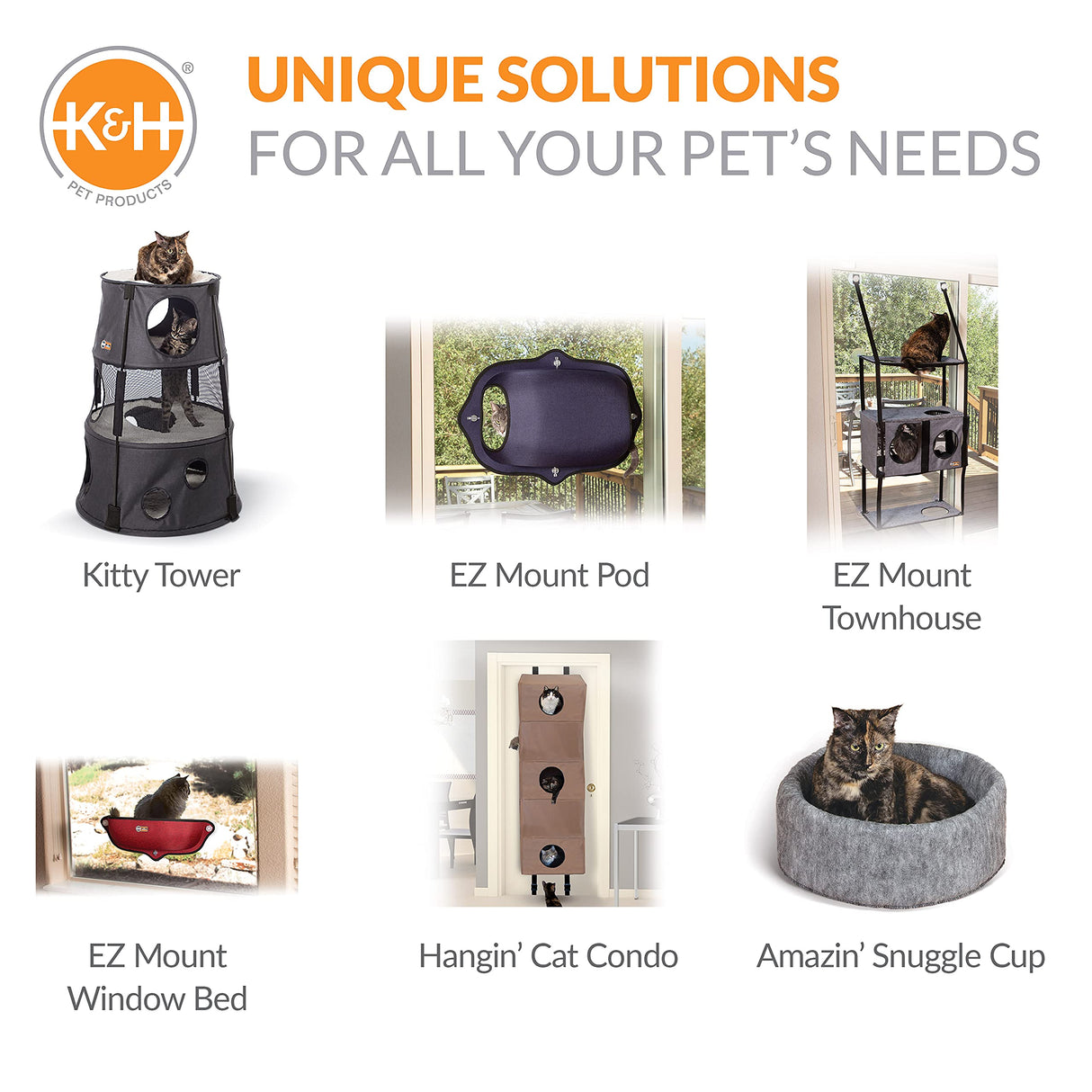 K&H Pet Products Hangin Cat Tree Door Mounted Cat Furniture, Space Saving Multi-Level Wall Perch Hammock Bed, Interconnecting Levels, Collapsible, Tool-Free Assembly - Gray - Fits Doors <80in H K&H Pet Products