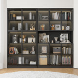 Mekminop Wood and Glass Display Cabinet, Modern Bookcase with Glass Doors, Led Light & Shelves, 78.7” W Large Combination Storage Cabinet with Handle for Home Office, Living Room, Black Mekminop