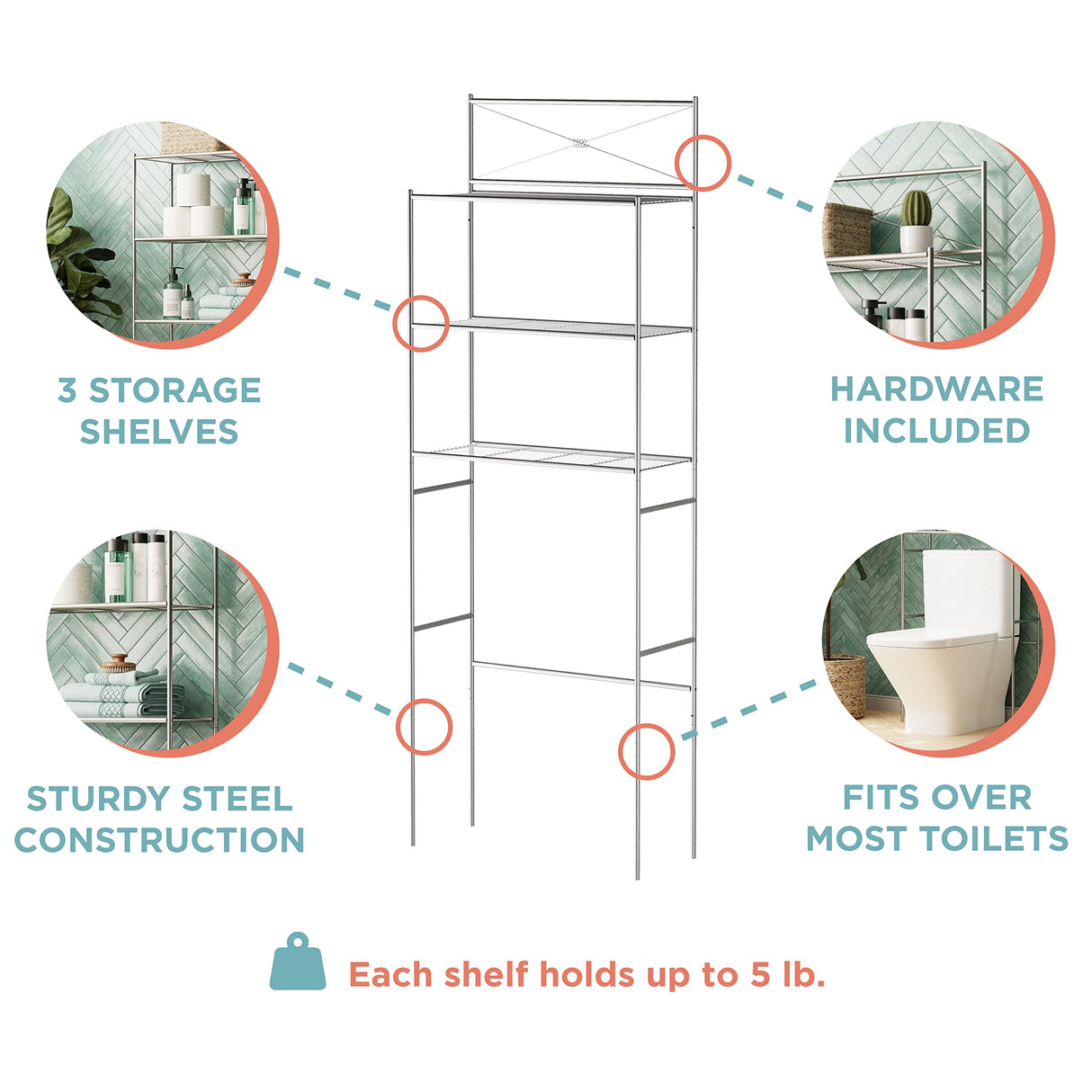 Zenna Home 2523NN Over the toilet storage, 23.25 x 64.7, Satin Nickel Zenna Home