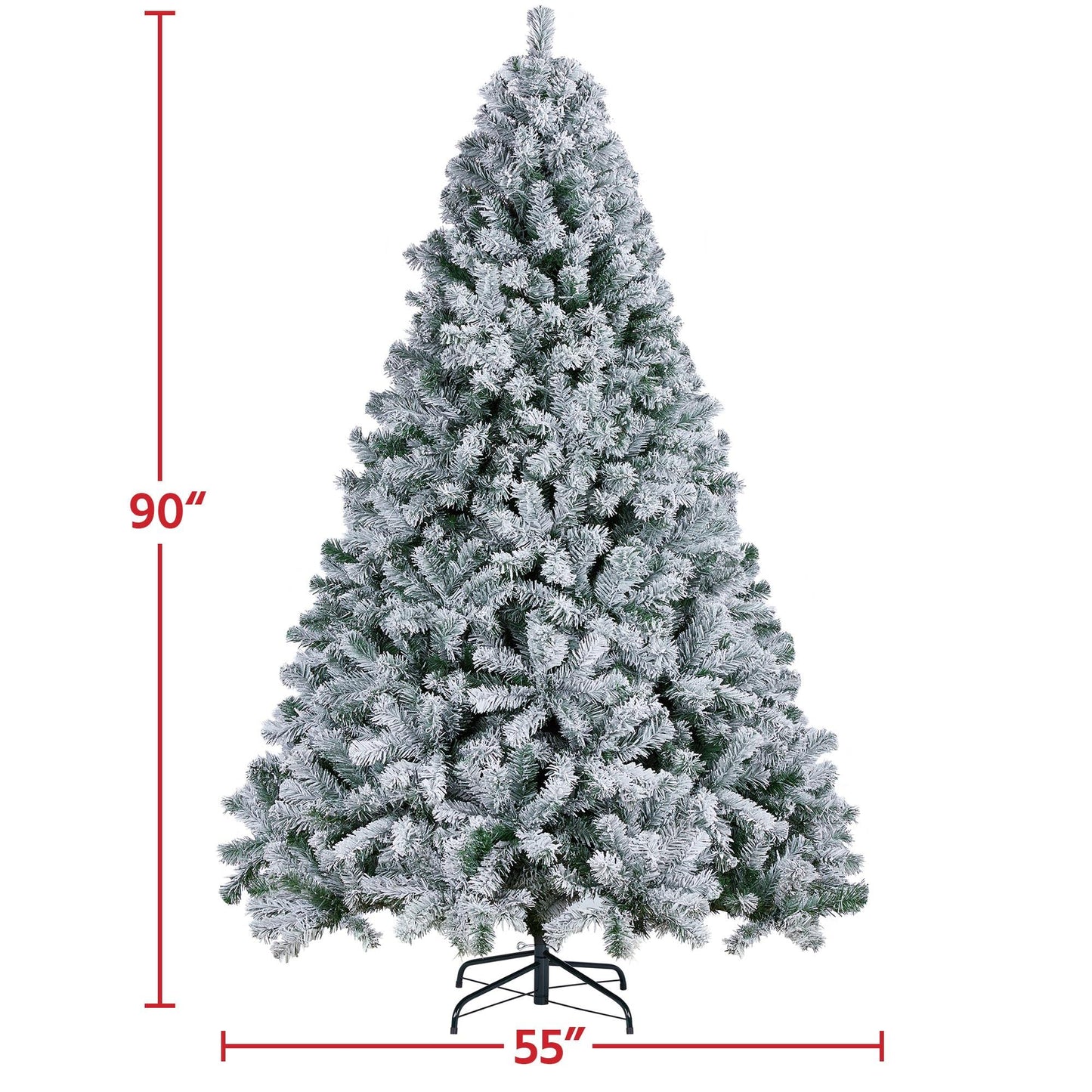 Yaheetech 7.5ft Premium Snow Flocked Hinged Artificial Christmas Fake Spruce Full Tree for Home Office Party Decoration with 1284 Branch White Snow Tips and Metal Stand