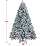 Yaheetech 7.5ft Premium Snow Flocked Hinged Artificial Christmas Fake Spruce Full Tree for Home Office Party Decoration with 1284 Branch White Snow Tips and Metal Stand Yaheetech