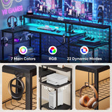 Bestier Gaming Desk with Power Outlets, 71.5 LED Computer Desk with Long Monitor Stand, Large L Shaped Corner Desk with Storage Shelf, Cup Holder Headset Hooks, Cool Desk for Gaming Room, Black Bestier