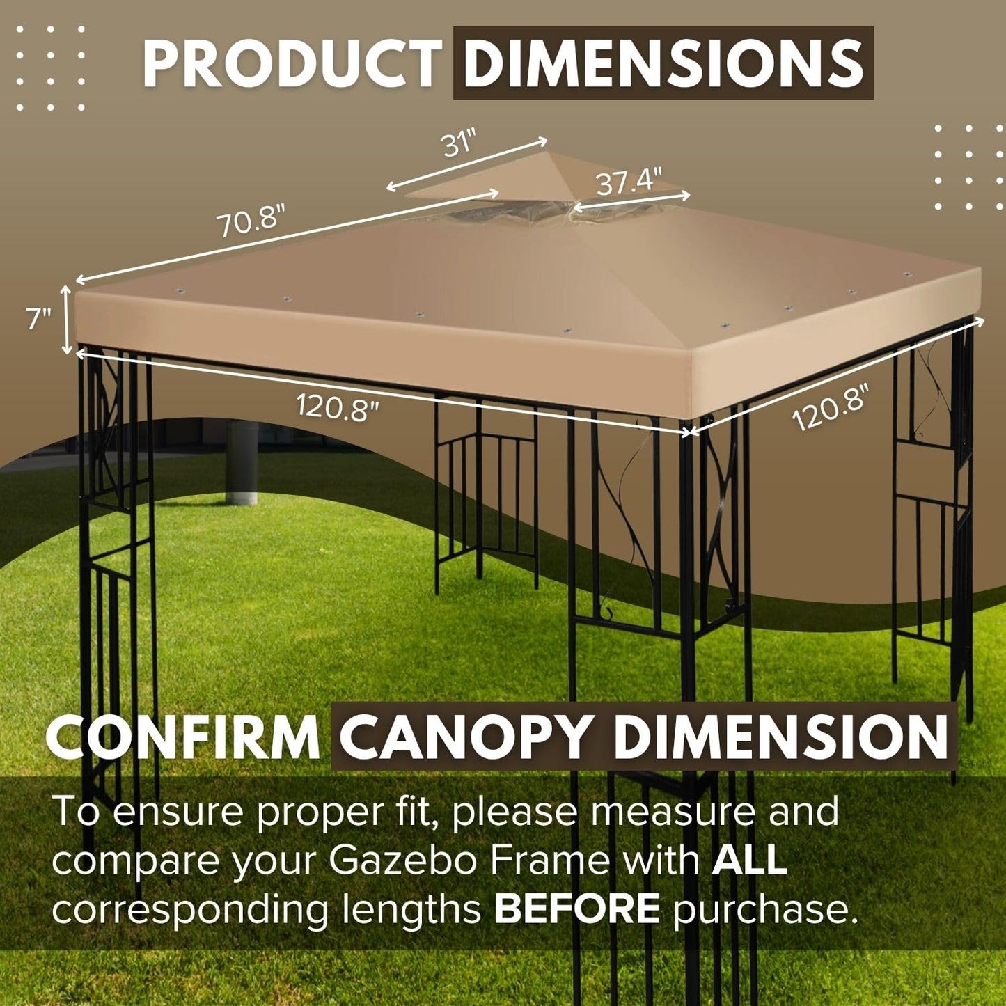 Flexzion 10'x10' Gazebo Replacement Canopy Top Cover (Beige) - Dual Tier with Plain Edge Polyester UV30 Water Resistant for Outdoor Garden Patio Pavilion Sun Shade