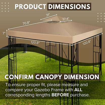 Flexzion 10'x10' Gazebo Replacement Canopy Top Cover (Beige) - Dual Tier with Plain Edge Polyester UV30 Water Resistant for Outdoor Garden Patio Pavilion Sun Shade