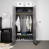Prepac Elite 32" Storage Cabinet Closet, Light Gray Storage Cabinet with Hanging Rail and Shelves for Living room, Kitchen and Laundry room 24.5" D x 32" W x 65" H Prepac