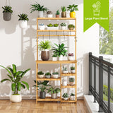 BMOSU Bamboo Bakers Rack for Kitchen Open Storage Shelves & Coffee Bar Table - Microwave Stand with 12 S-Shaped Hooks BMOSU