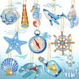 BBTO 15 Pcs Summer Ocean Diamond Painting Keychains Kits 5D DIY Summer Diamond Art Painting Keyrings Sea Animals Theme Key Chains for Beach Party Crafts Ornaments BBTO