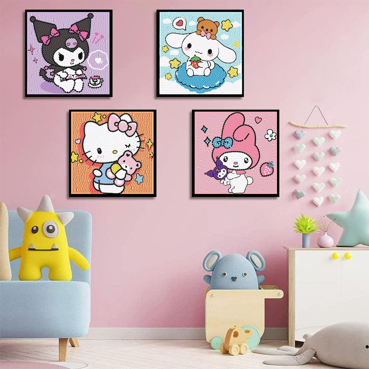 Sretoul 4 Pack Cartoon Diamond Art Kits for Kids - Kid Diamond Art Painting Kit Cartoon, Cute Gem Arts for Kids Ages 4 6 8 12, DIY Crystal Gem Kits for Children Girls Boys Gifts (6x6 inch) Sretoul