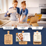 Albert&Grace Adjustable Bamboo Cookbook Stand with Conversion Chart – Recipe Book Holder for Kitchen Counter, Large Wooden Stand for Cookbooks, Tablets, & iPads Albert&Grace