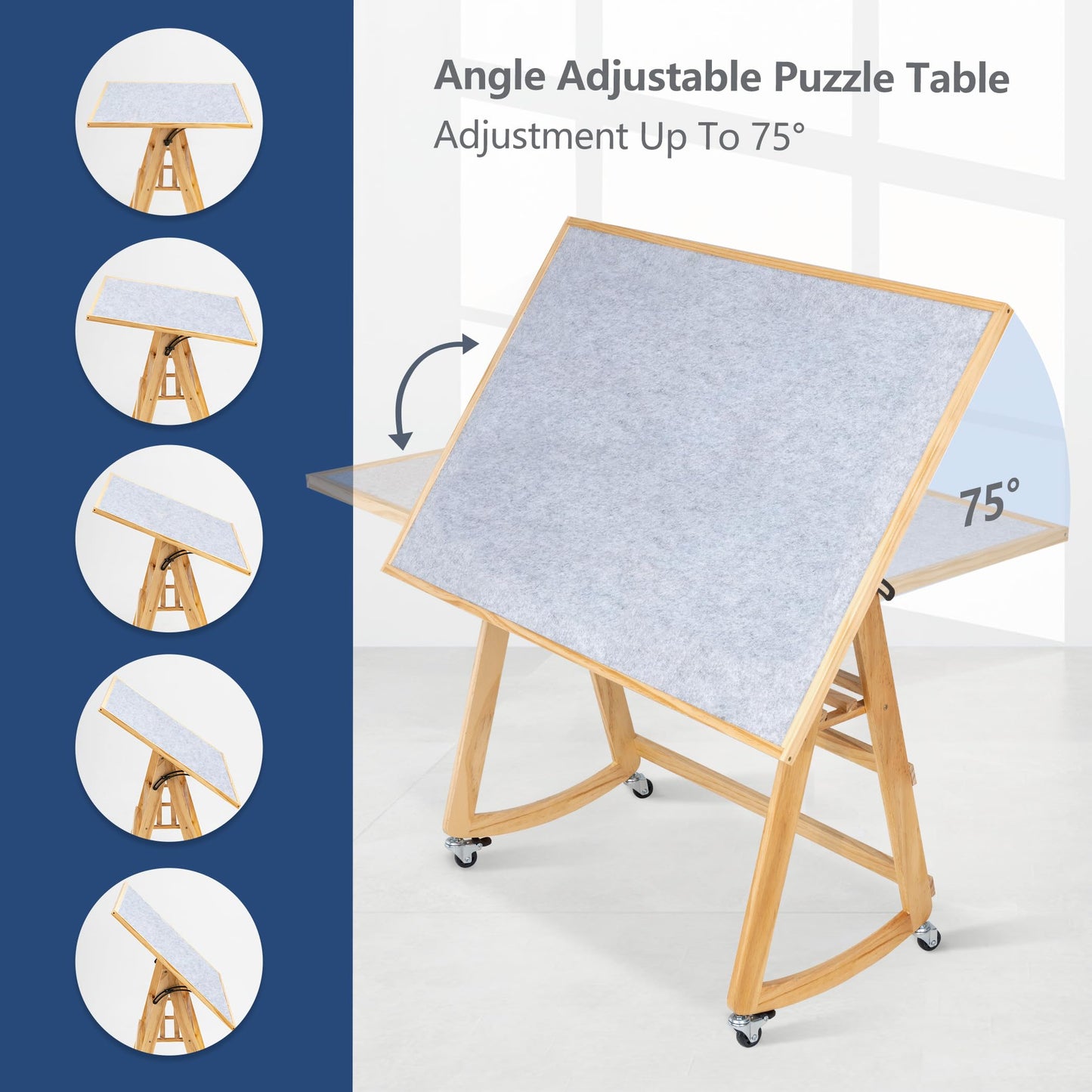 Lavievert 1500 Piece Jigsaw Puzzle Table with Legs & Cover, Adjustable Wooden Puzzle Board Easel with Storage Shelf, Portable Tilting Puzzle Table with 4 Rolling Wheels for Adults - WoodArtSupply