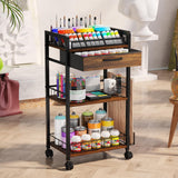 Homsorout 3 Tier Rolling Cart - Metal Utility Cart with Storage Drawer and Wheels, Versatile Art & Craft Organizer for Home, Office, or Studio Ideal for Storing Brushes, Paints, and Supplies Brown Homsorout