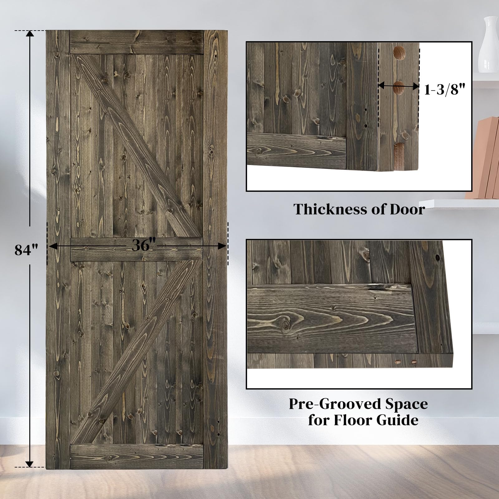 Winado 36" x 84" Sliding Barn Door, DIY Unfinished Interior Door with 6.6 FT Sliding Door Hardware Kit and Handle/Solid Spruce Wood/Predrilled Holes - WoodArtSupply