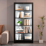 LVSOMT Display Cabinet with Glass Doors, 65" Tall Bookcase with 3 LED Lights/Human Body Sensor, 5 Tier Display Cases for Collectibles, Adjustable Storage Shelves, Home Office, Living Room, Black LVSOMT