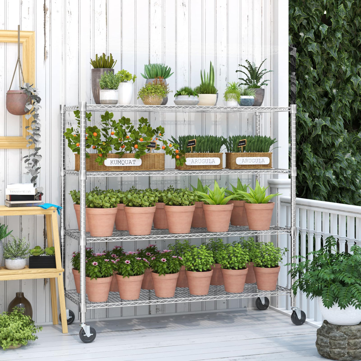 Himimi 72" H Storage Shelves 4 Tier Metal Shelving Adjustable Wire Shelf with Wheels, Heavy Duty Shelving for Garage Kitchen Pantry Bathroom Laundry,18" D*48" W*72" H, Silver Himimi