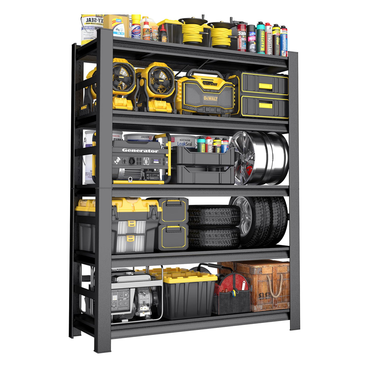 ErgoNova 72" H Garage Shelving,3500LBS Heavy Duty Garage Storage Shelves,Adjustable 5-Tier Metal Shelving Unit,for Garage Warehouse Basement Industrial Utility Racks,23.6" D X 48" W X 72" H,Black ErgoNova