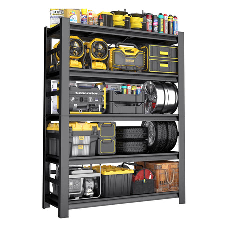 ErgoNova 72" H Garage Shelving,3500LBS Heavy Duty Garage Storage Shelves,Adjustable 5-Tier Metal Shelving Unit,for Garage Warehouse Basement Industrial Utility Racks,23.6" D X 48" W X 72" H,Black ErgoNova