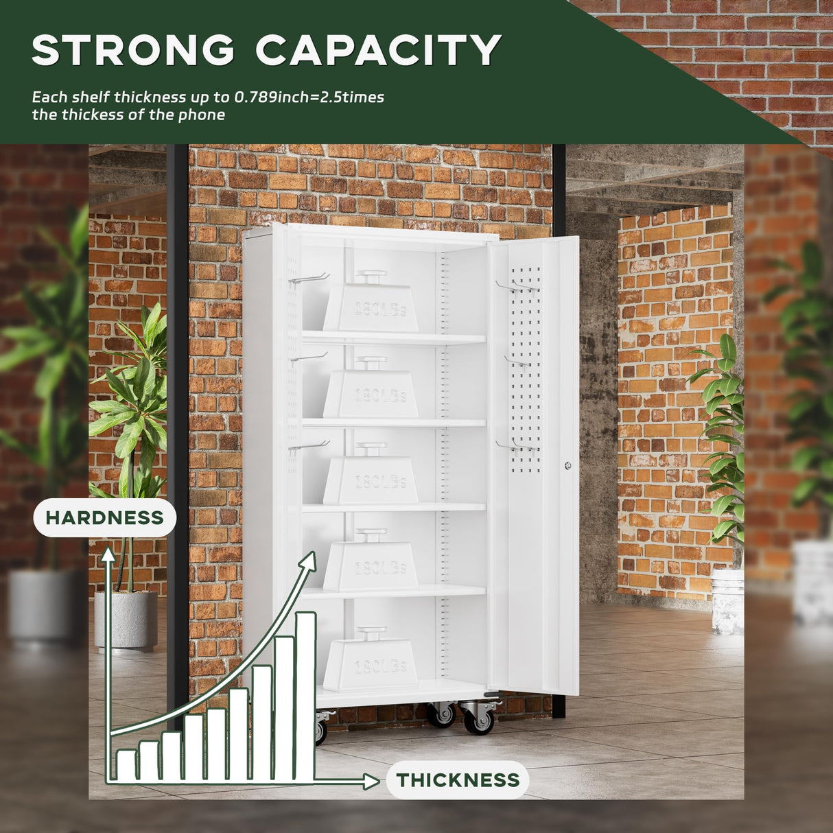 Greenvelly White Metal Storage Cabinet with Wheels, 72" Steel Garage Rolling Cabinet with Doors and 4 Shelves, Tall Locking Cabinets Tool Lockable Storage Cabinets for Basement, Pantry, Home Office Greenvelly